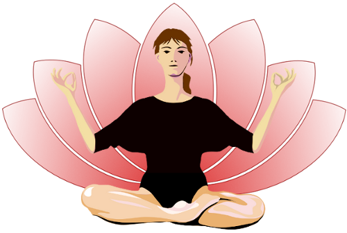 Logo with figure superimposed over lotus flower